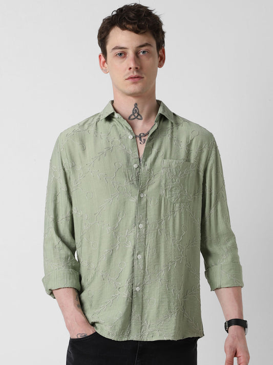 Intricate Fern Green Embroidered Shirt