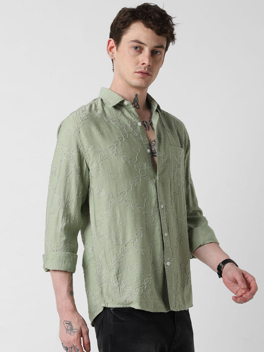 Intricate Fern Green Embroidered Shirt