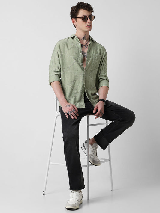Intricate Fern Green Embroidered Shirt