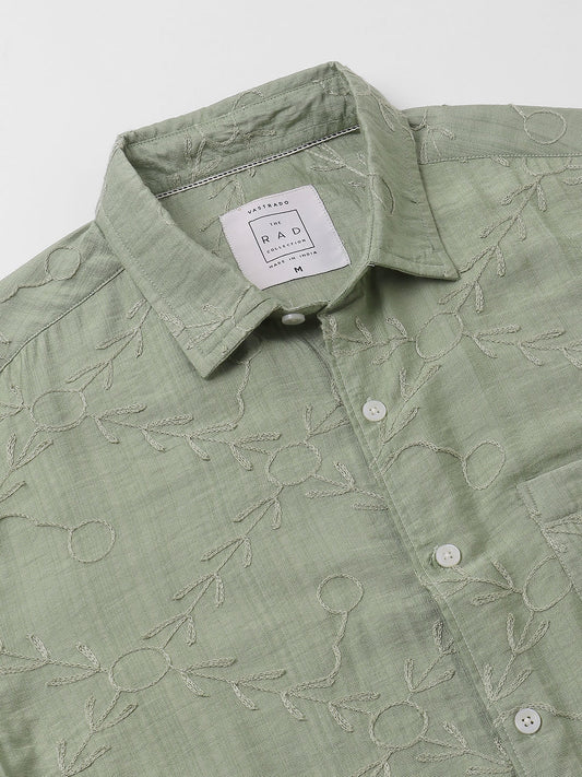 Intricate Fern Green Embroidered Shirt