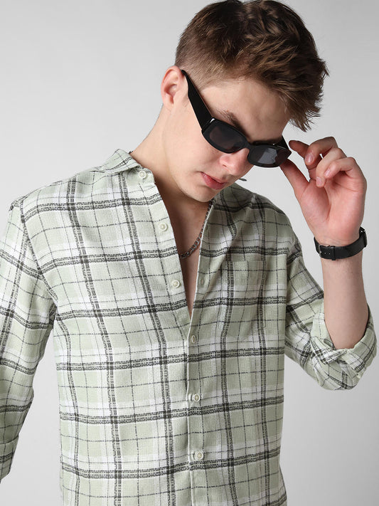 Mint Green & Black Dobby Checkered Shirt