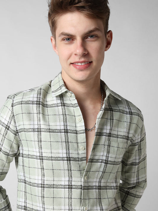 Mint Green & Black Dobby Checkered Shirt