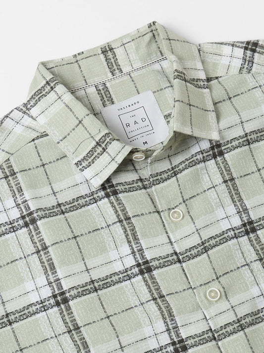 Mint Green & Black Dobby Checkered Shirt