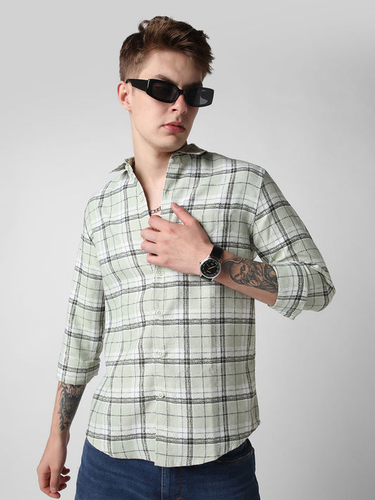 Mint Green & Black Dobby Checkered Shirt
