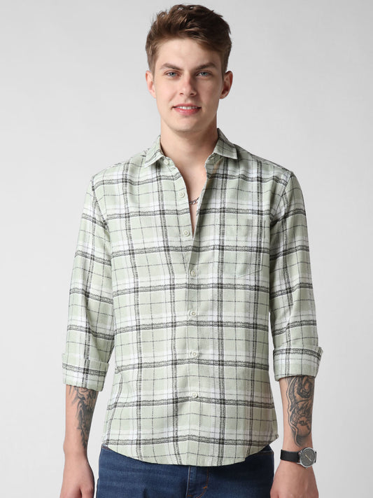 Mint Green & Black Dobby Checkered Shirt