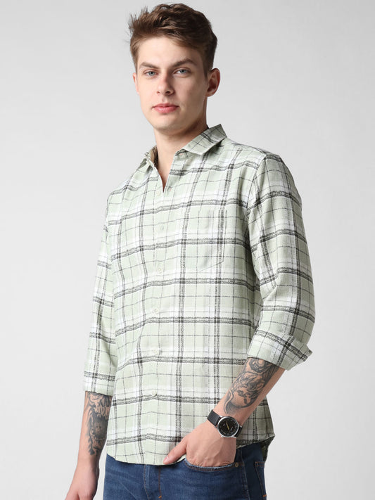 Mint Green & Black Dobby Checkered Shirt