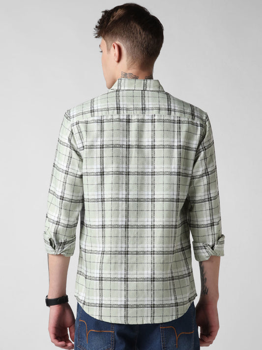 Mint Green & Black Dobby Checkered Shirt