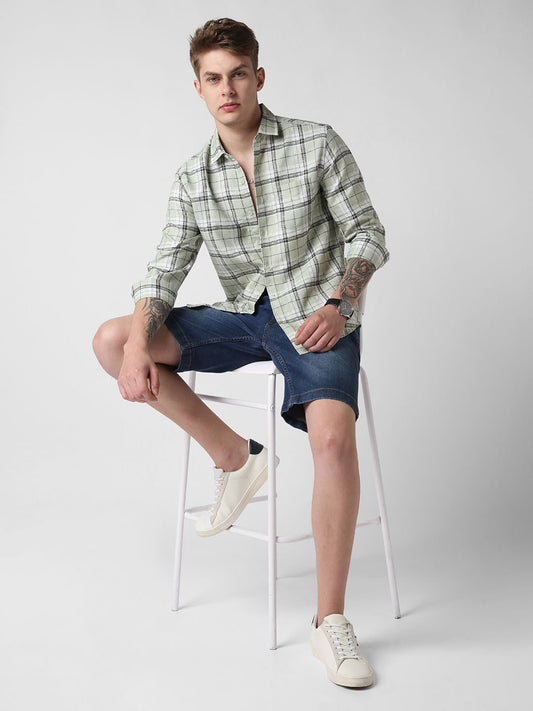 Mint Green & Black Dobby Checkered Shirt