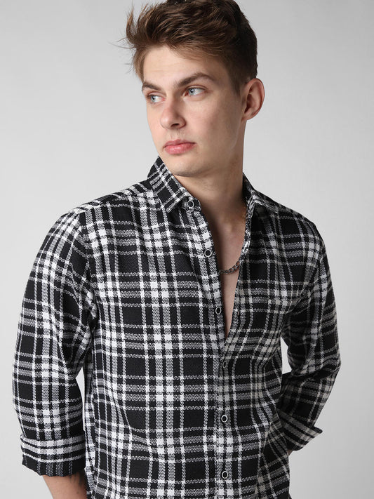 Black & White Dobby Checkered Shirt