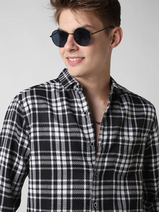Black & White Dobby Checkered Shirt