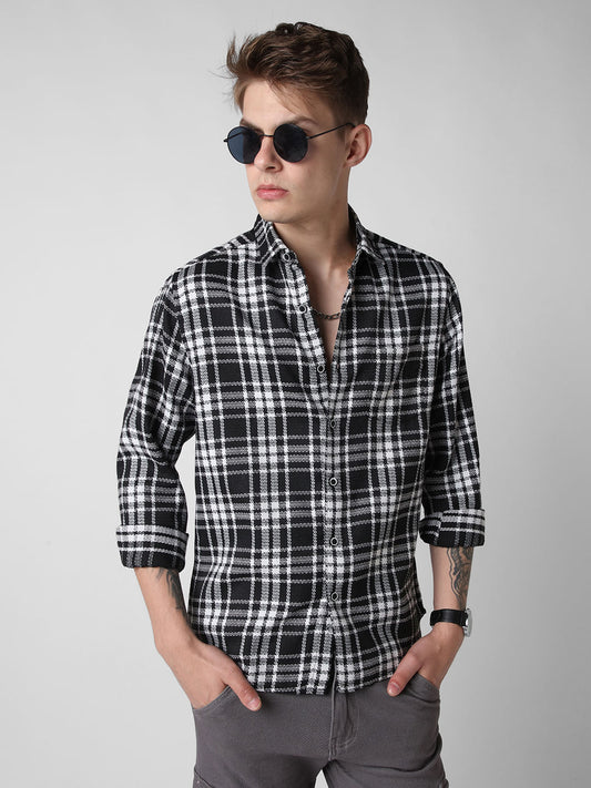 Black & White Dobby Checkered Shirt
