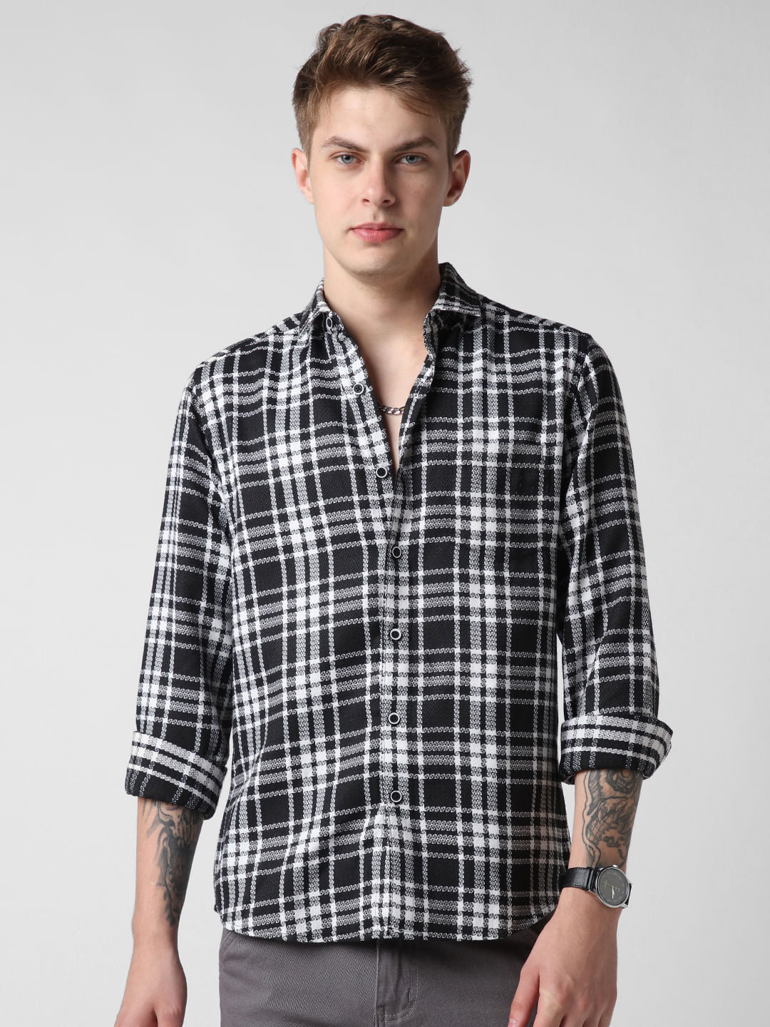 Black & White Dobby Checkered Shirt