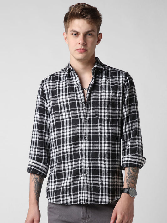 Black & White Dobby Checkered Shirt