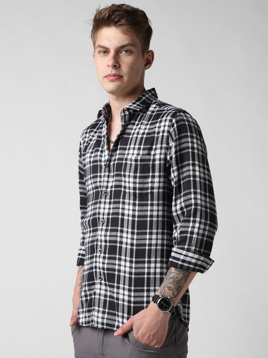 Black & White Dobby Checkered Shirt