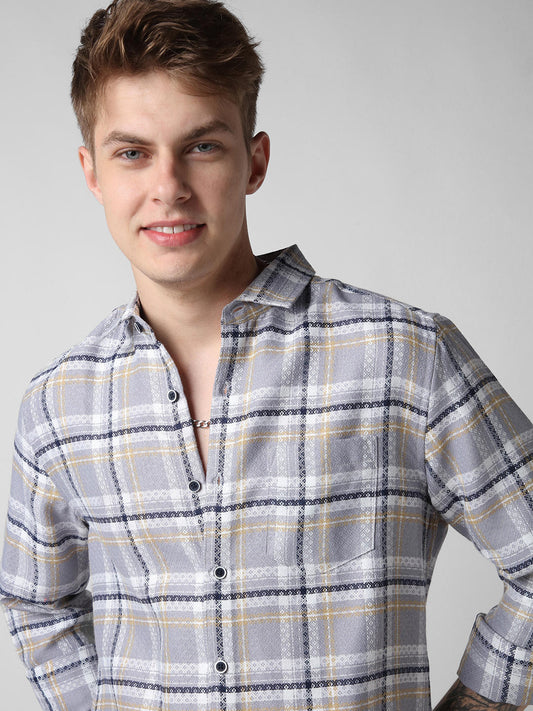 Fossil Grey Jacquard Checkered Shirt