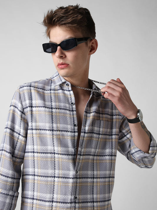 Fossil Grey Jacquard Checkered Shirt