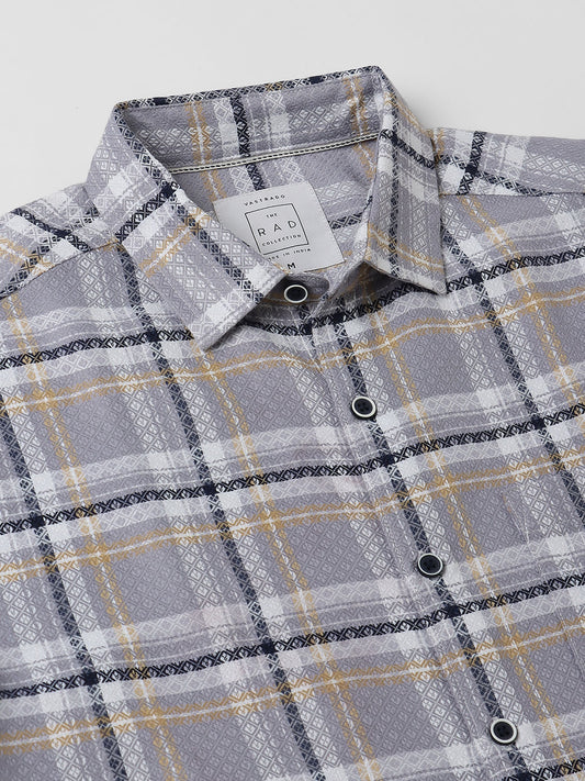 Fossil Grey Jacquard Checkered Shirt