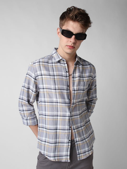 Fossil Grey Jacquard Checkered Shirt
