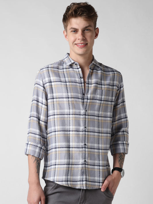 Fossil Grey Jacquard Checkered Shirt