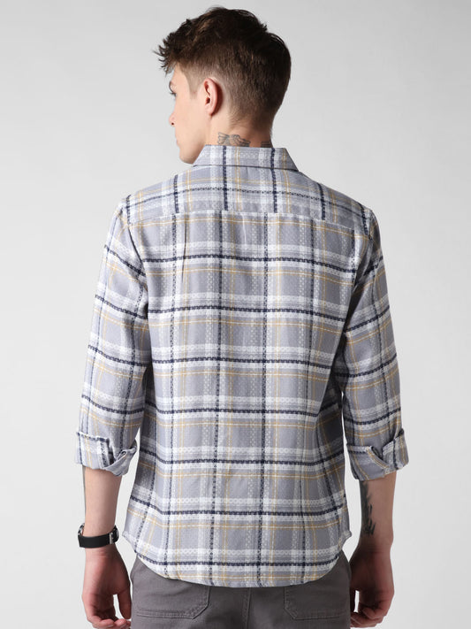 Fossil Grey Jacquard Checkered Shirt