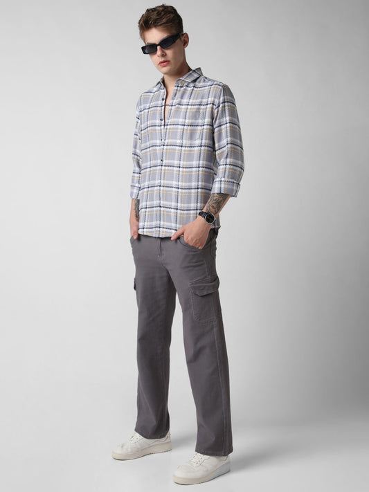 Fossil Grey Jacquard Checkered Shirt