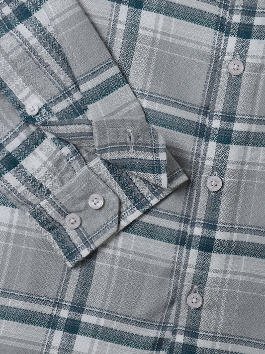 Grey & Teal Jacquard Tartan Checked Shirt
