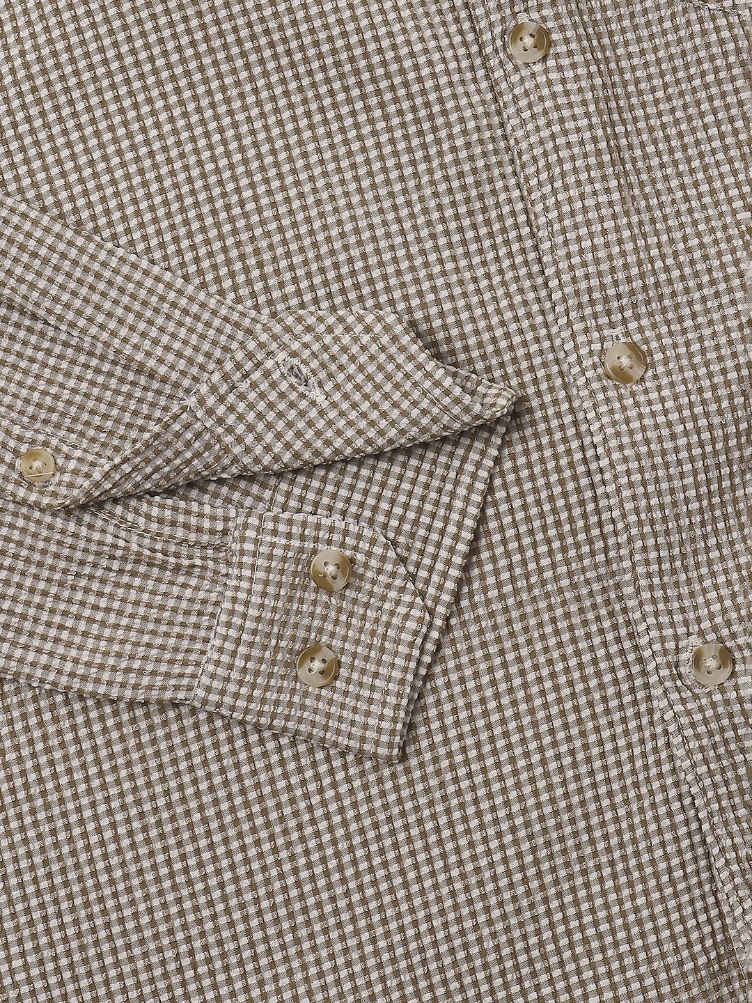 Coffee Brown Tiny Checkered Seersucker Shirt