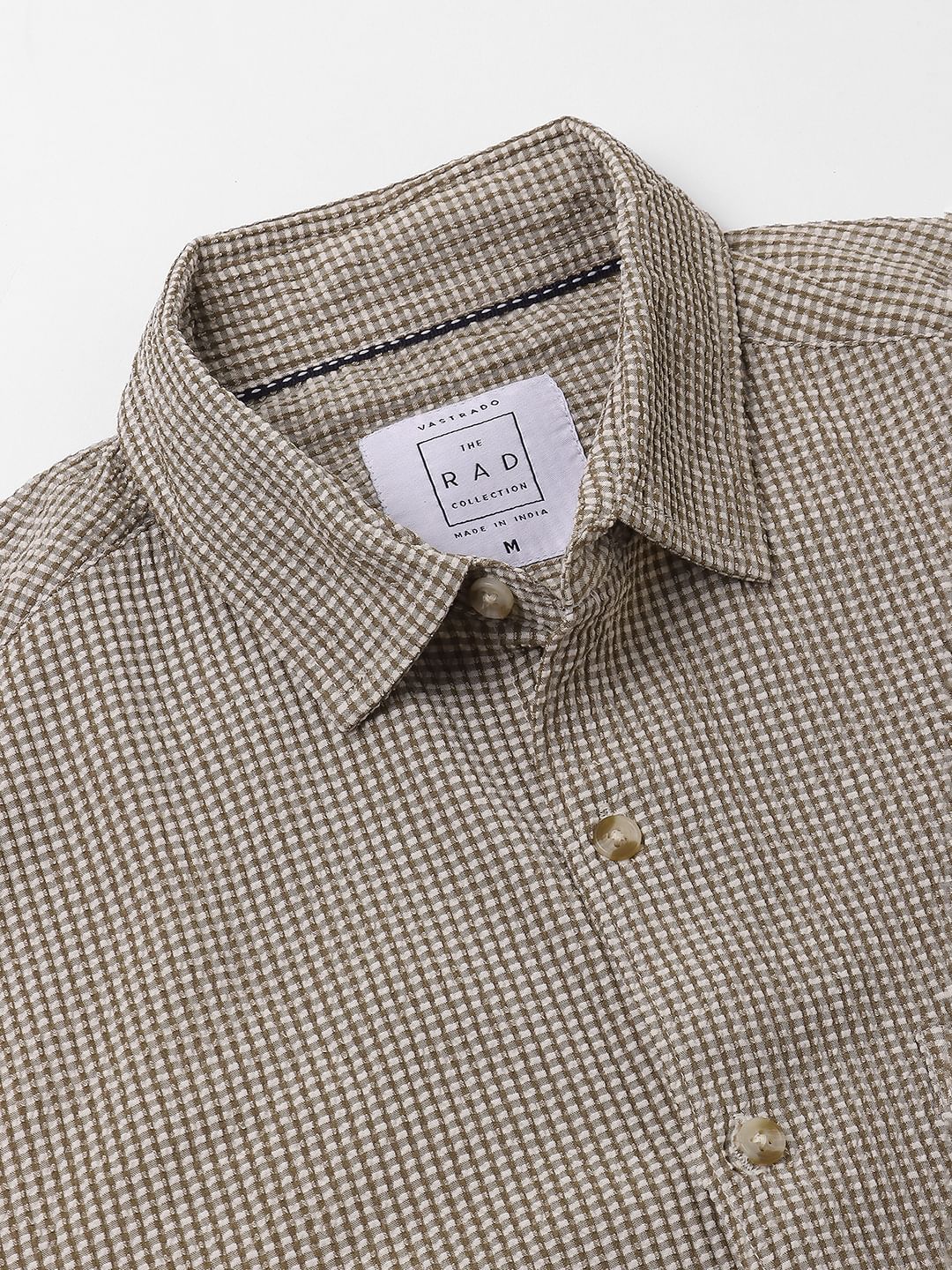 Coffee Brown Tiny Checkered Seersucker Shirt