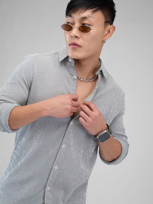 Olive Tiny Checkered Seersucker Shirt