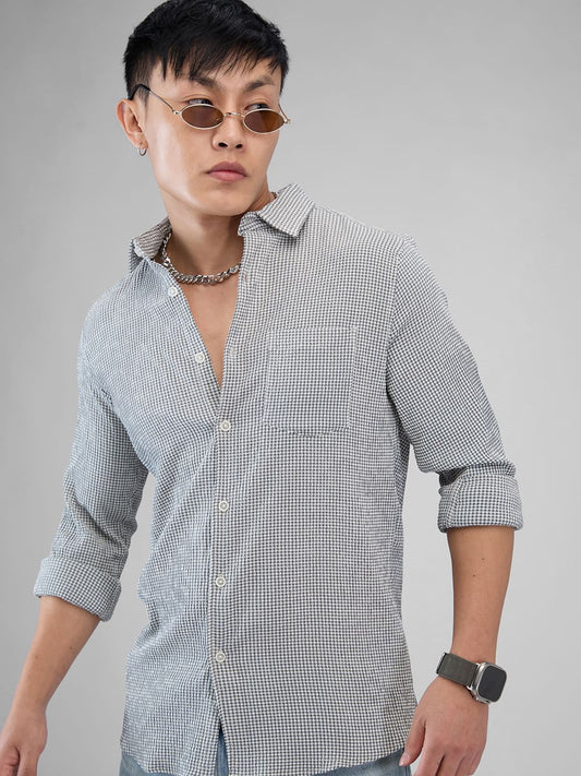 Olive Tiny Checkered Seersucker Shirt