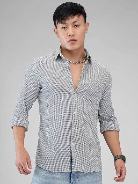 Olive Tiny Checkered Seersucker Shirt