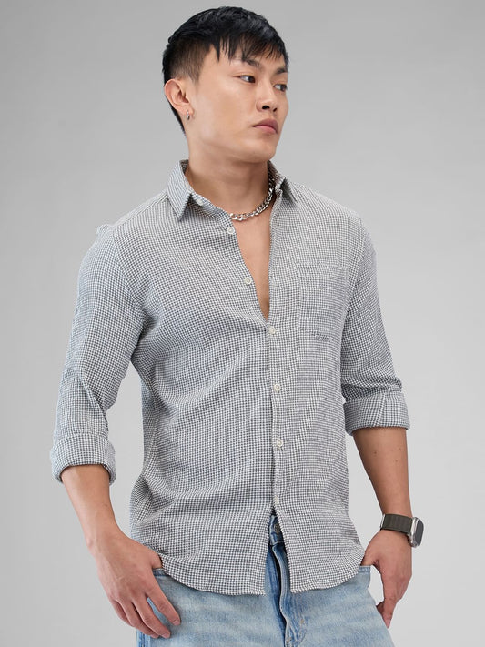Olive Tiny Checkered Seersucker Shirt