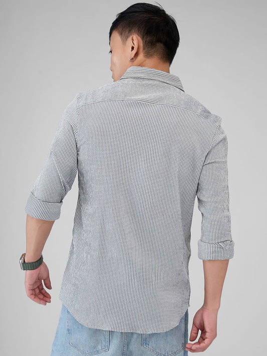 Olive Tiny Checkered Seersucker Shirt