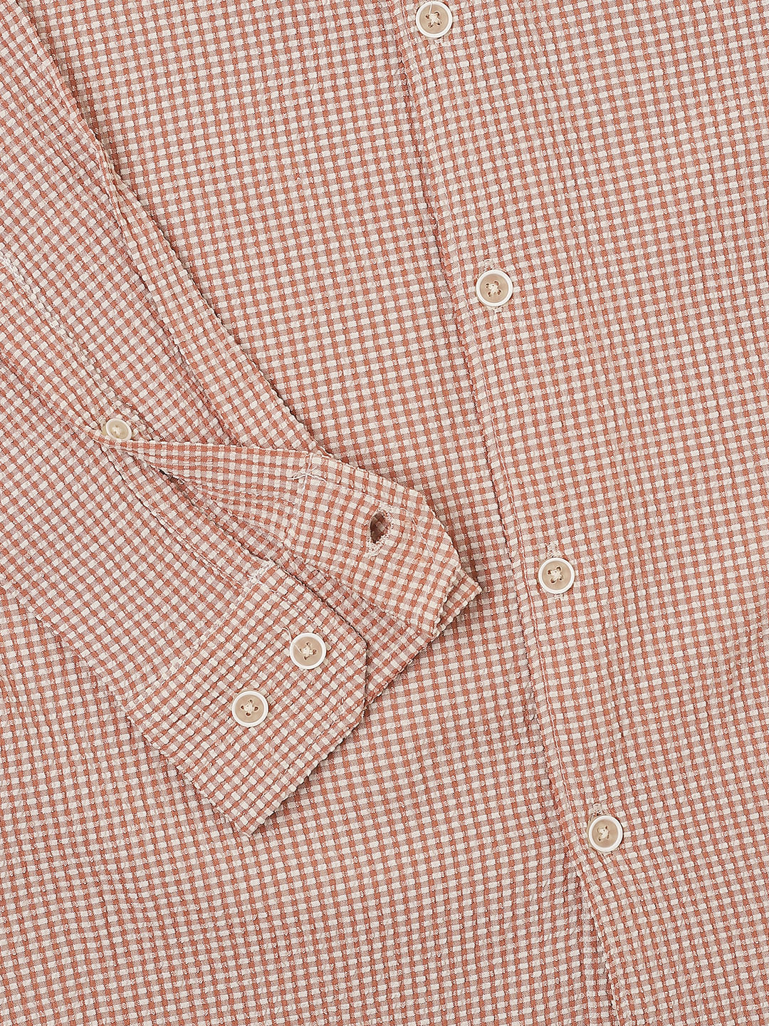 Peach Tiny Checkered Seersucker Shirt