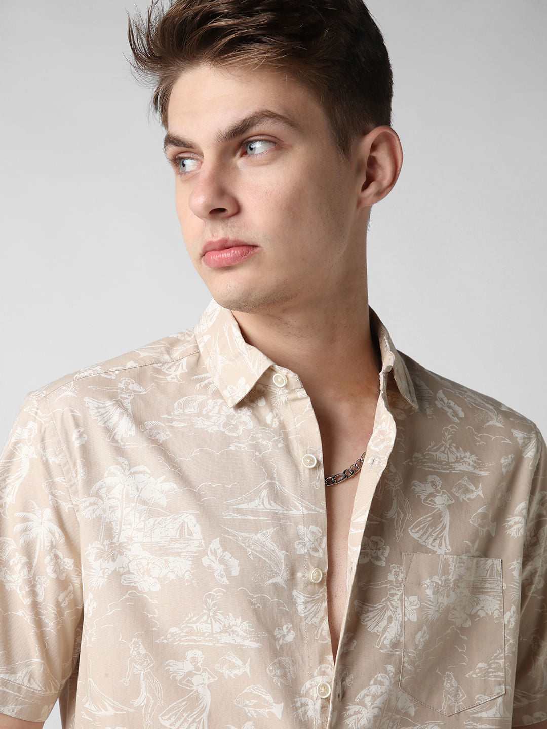 Tan Artistic Beach Printed Shirt