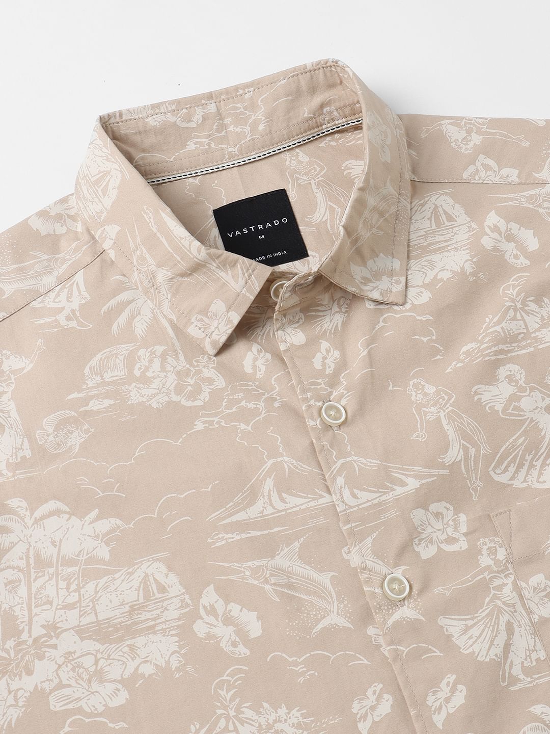 Tan Artistic Beach Printed Shirt