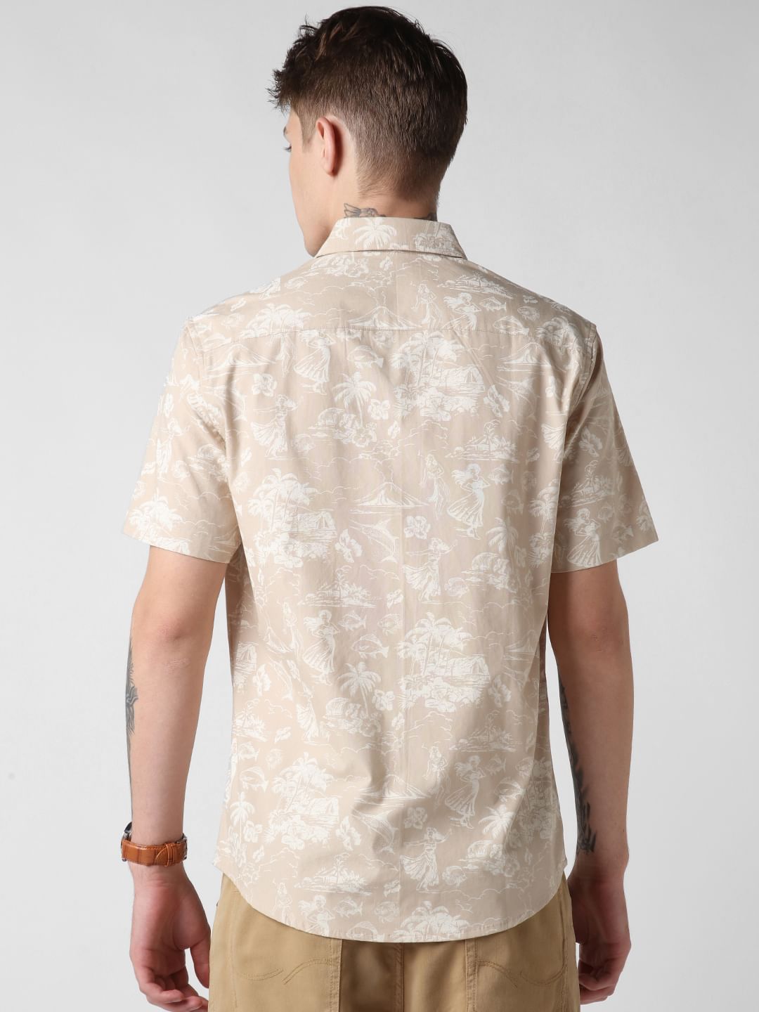 Tan Artistic Beach Printed Shirt