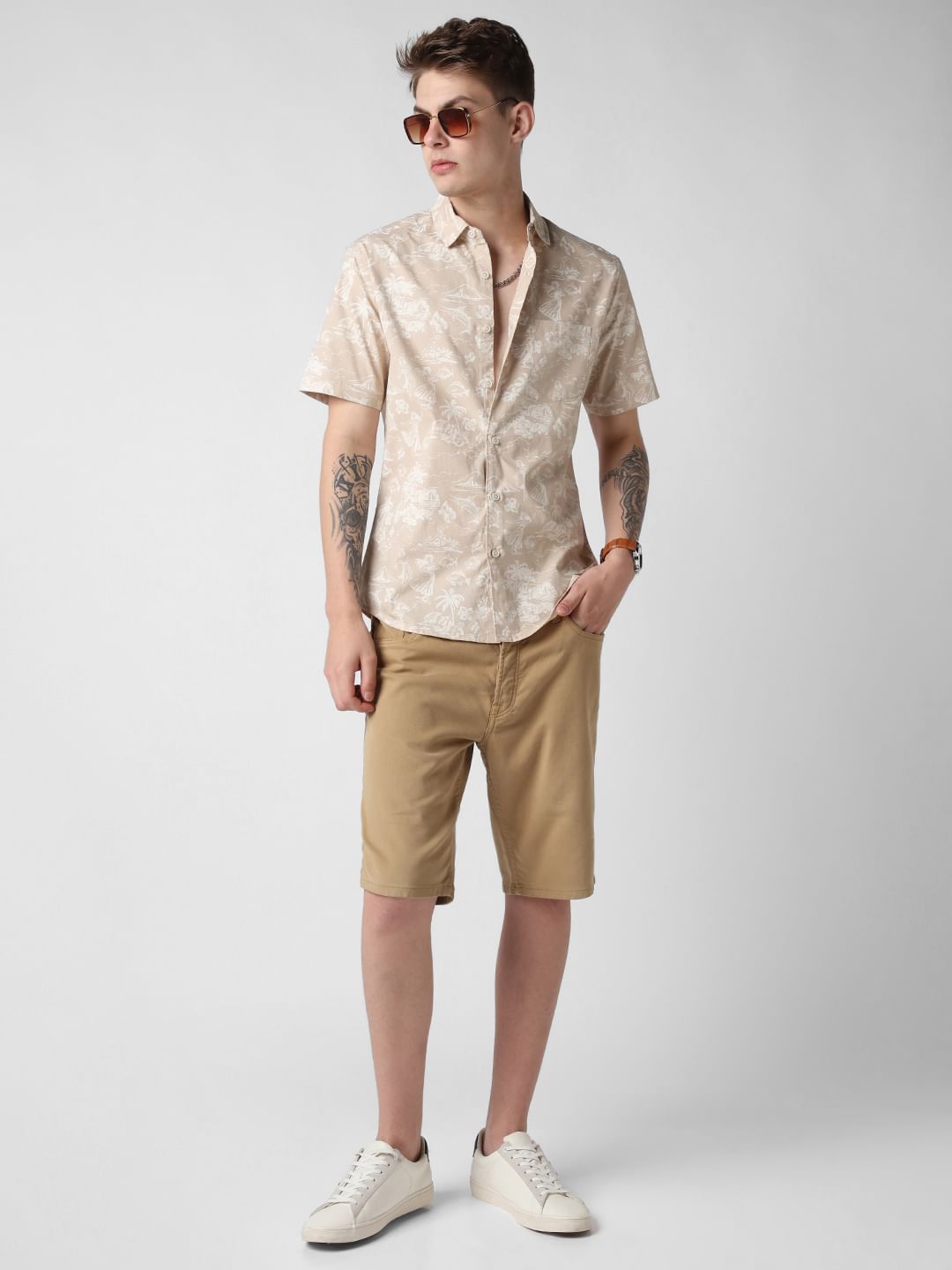 Tan Artistic Beach Printed Shirt