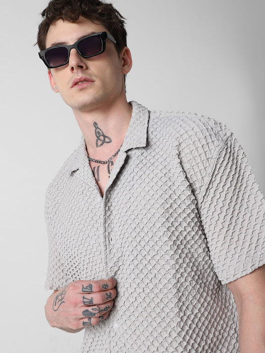 Cloud Grey Embossed Patterned Oversized Shirt