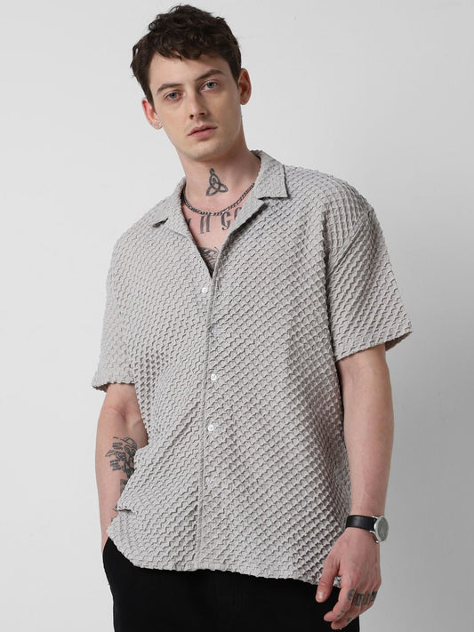 Cloud Grey Embossed Patterned Oversized Shirt