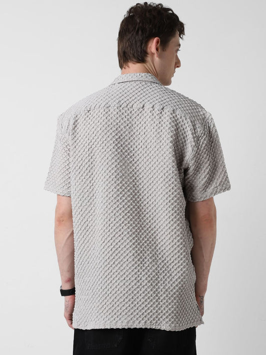 Cloud Grey Embossed Patterned Oversized Shirt