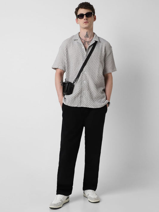 Cloud Grey Embossed Patterned Oversized Shirt