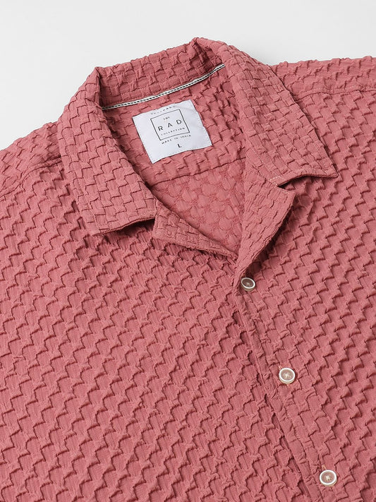Peach Blossom Embossed Patterned Oversized Shirt