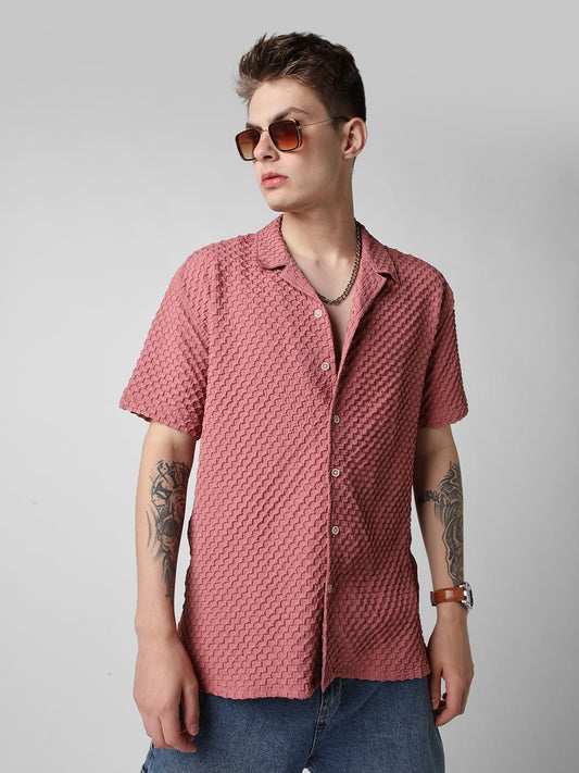 Peach Blossom Embossed Patterned Oversized Shirt