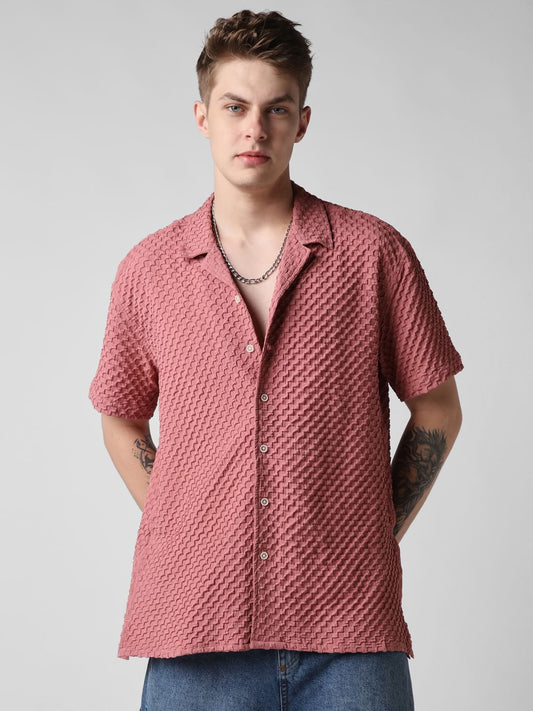 Peach Blossom Embossed Patterned Oversized Shirt