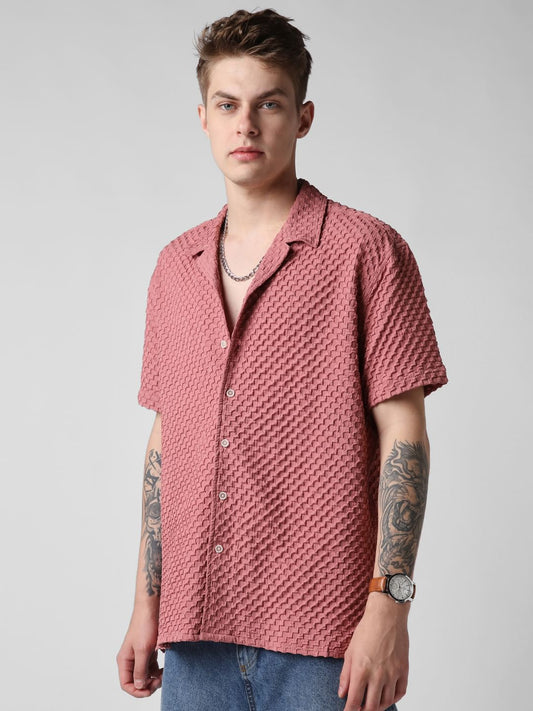 Peach Blossom Embossed Patterned Oversized Shirt