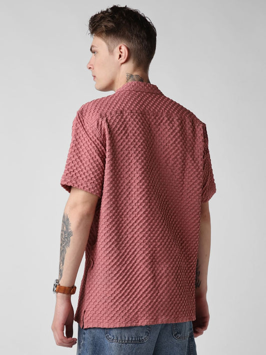Peach Blossom Embossed Patterned Oversized Shirt