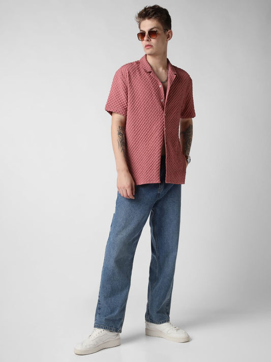 Peach Blossom Embossed Patterned Oversized Shirt