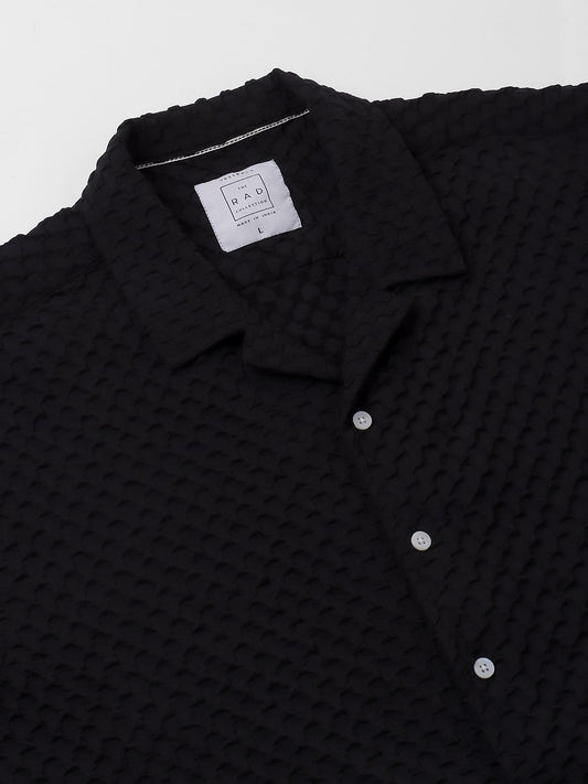 Jet Black Embossed Patterned Oversized Shirt