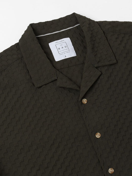 Avocado Green Embossed Patterned Oversized Shirt